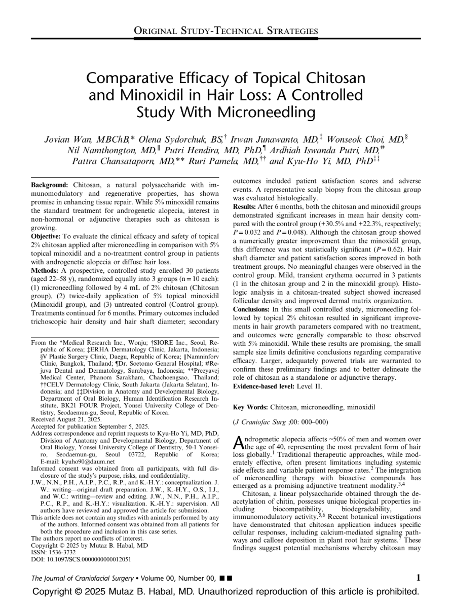 Comparative Efficacy of Topical Chitosan and Minoxidil in Hair Loss — Journal of Craniofacial Surgery, 2025